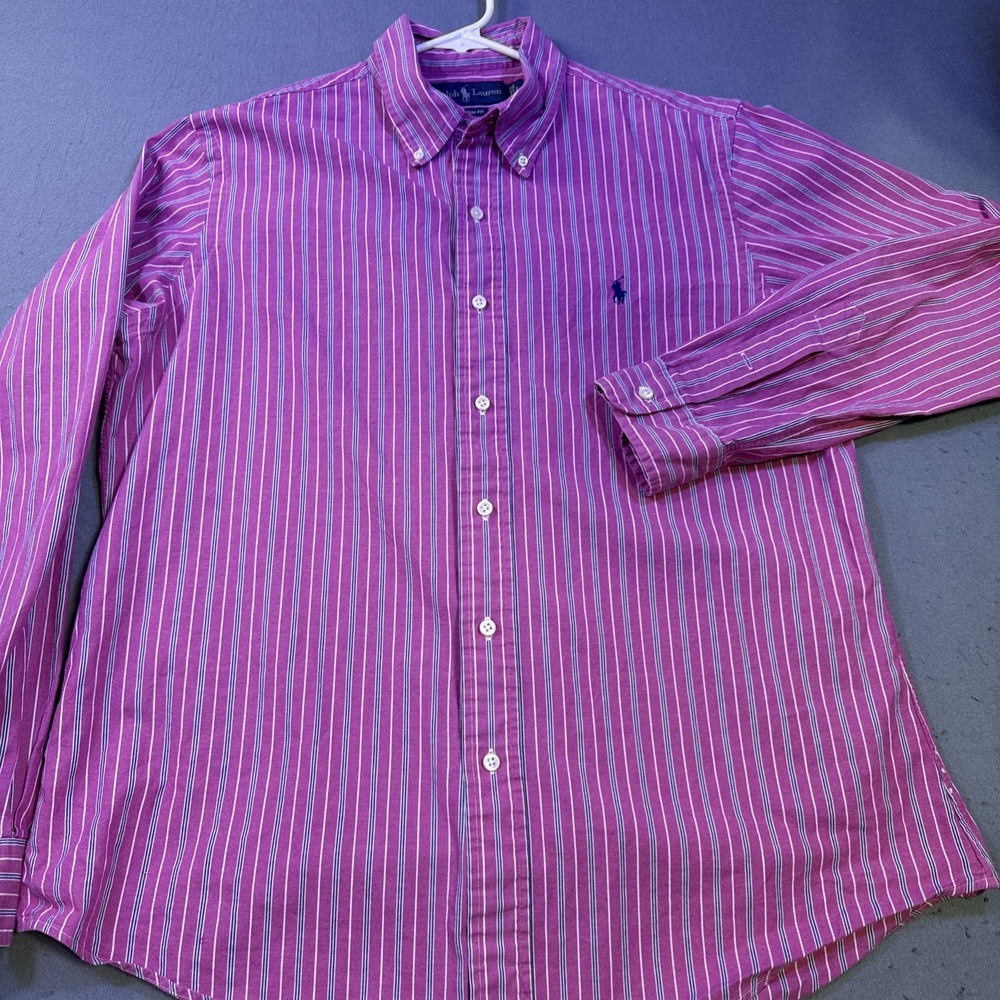 Ralph Lauren Polo Mauve Strip  men's button down dress shirt Large